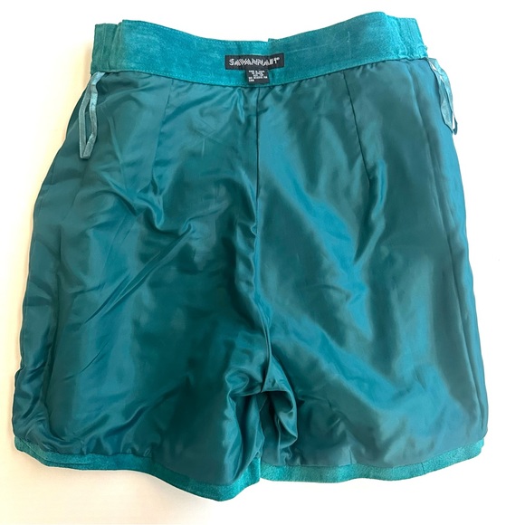 VTG SAVANNAH TURQUOISE TEAL SUEDE LEATHER HIGH WAIST PLEATED BERMUDA SHORTS Sz10 - Picture 8 of 11